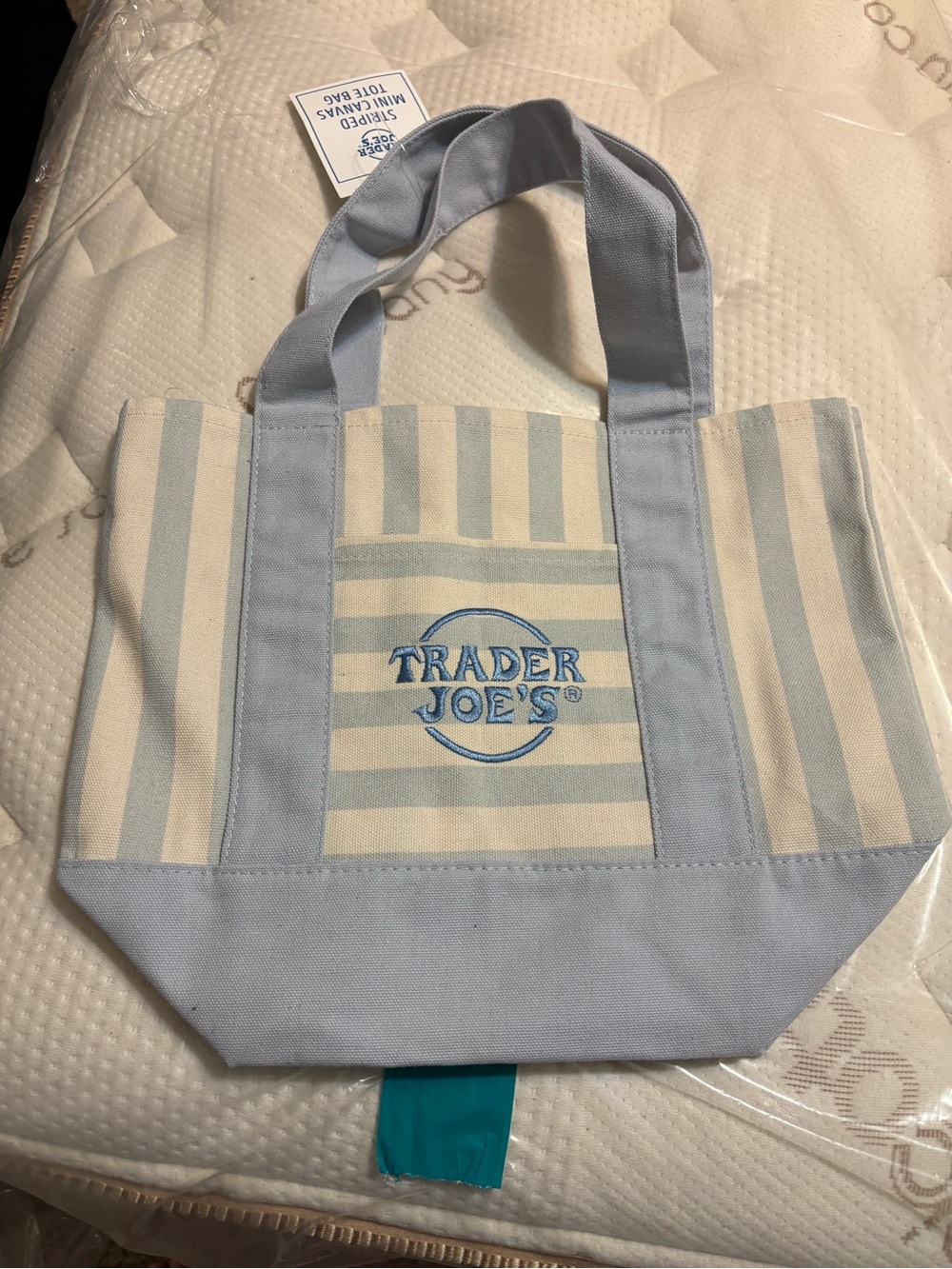 Trader Joe’s Light Blue Striped Canvas Tote Bag